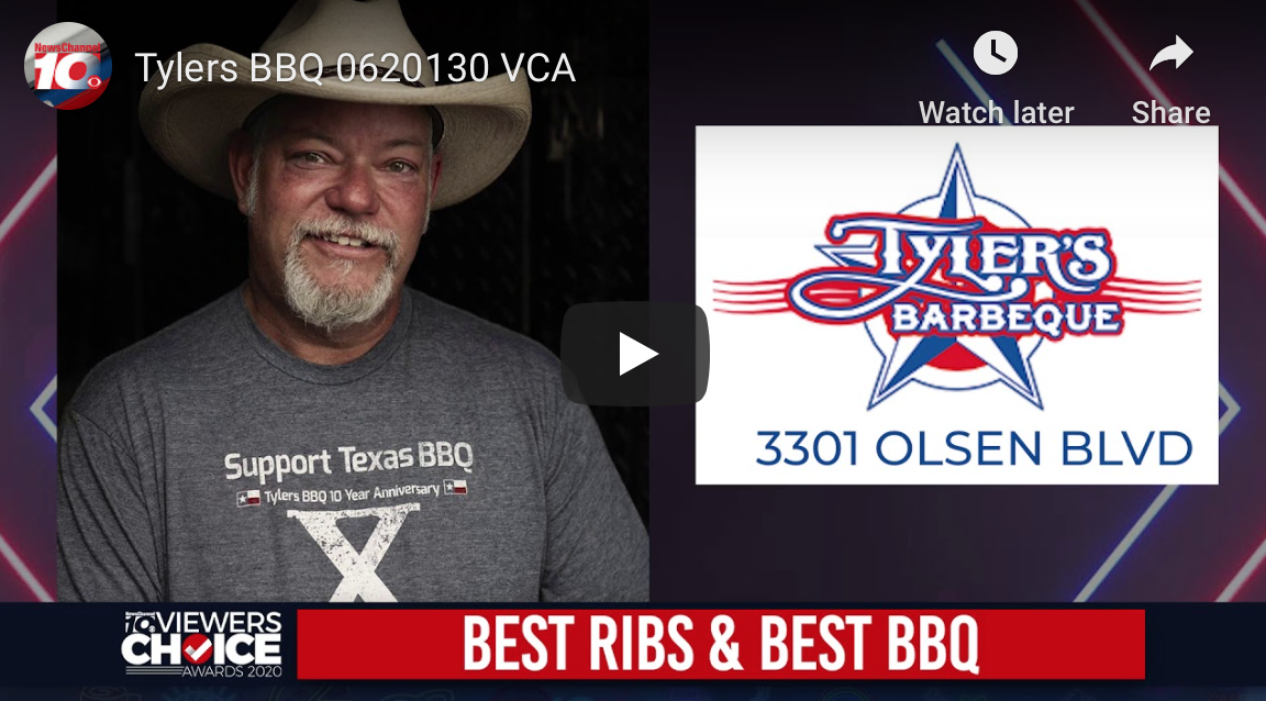 Tyler's Barbecue Would Like To Thank The People Of Amarillo For Voting For Us In The NewsChannel 10 Viewers Choice Awards For Best BBQ And Best Ribs!